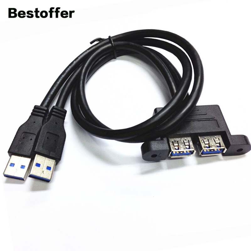0.5 Meters Dual USB 3.0 Type-A Male to Female Conversion Extension Cable Lockable Panel Cable