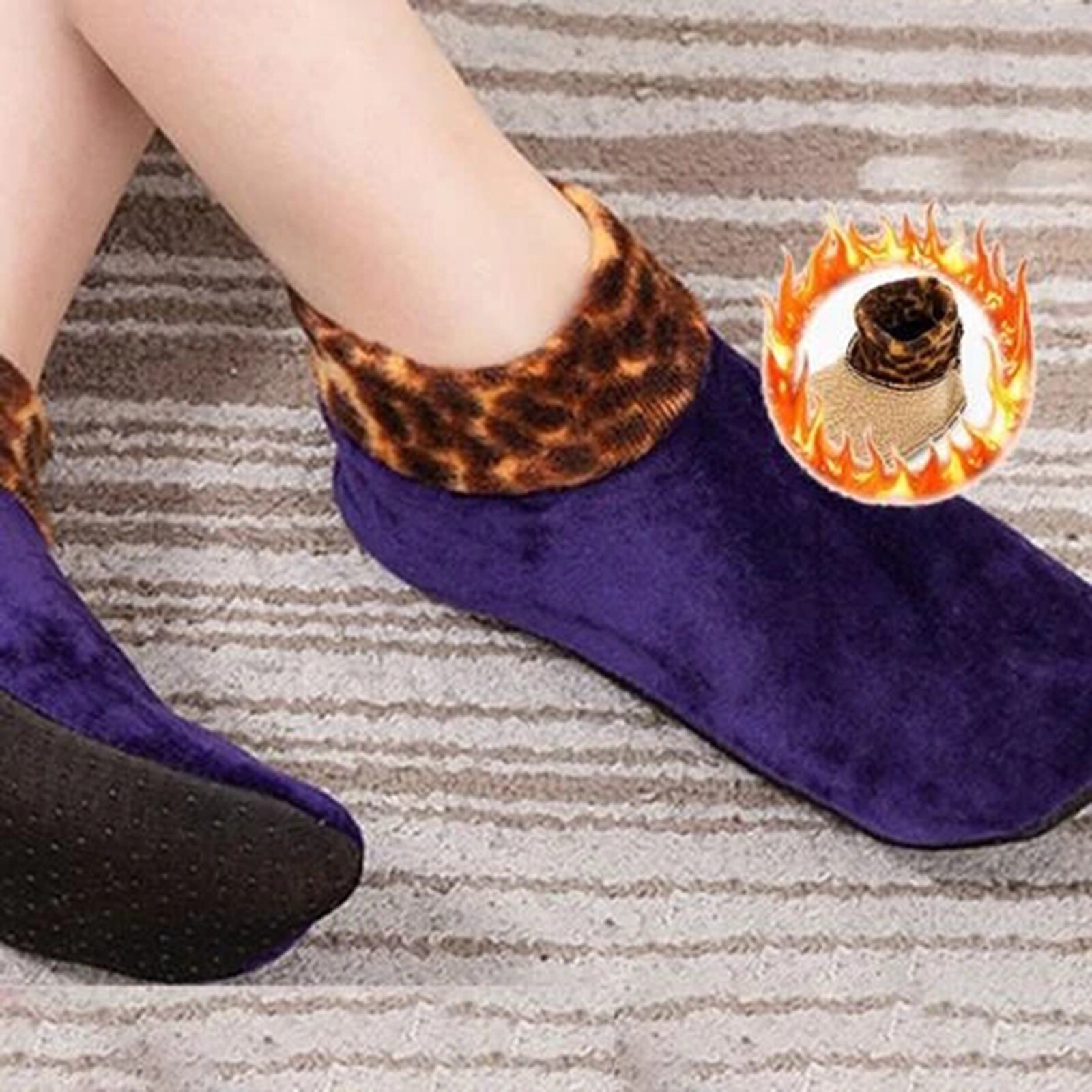 Women's Winter Warm Leopard Leg Warmers Bed Non Slip Home Indoor Non-slip Thermal Socks Female Winter Soft Outdoor Warm Socks: purple