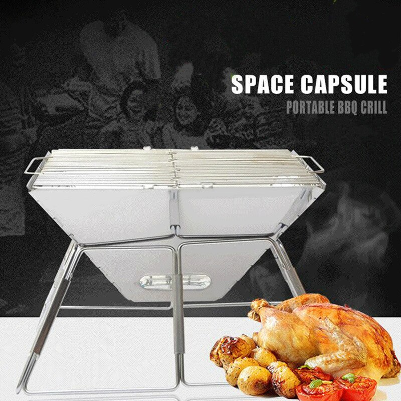 Stainless Steel Portable BBQ Grill Easily Assembled Foldable Charcoal Barbecue Grilling For Outdoor Camping