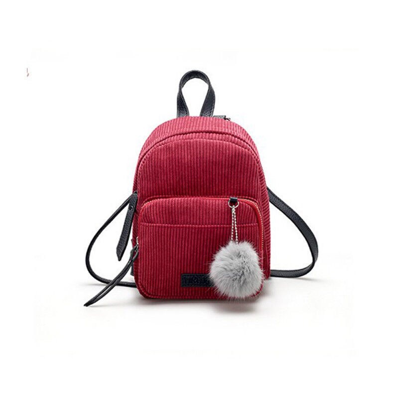 Lille skole rygsæk kvinder teenager unge piger solide skuldertasker rejse mochila corduroy rygsæk pung: Rød