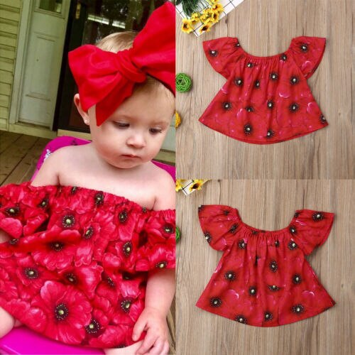 Infant Kids Baby Girls Off Shoulder Floral Tops T-Shirt Casual Clothes Sunsuit