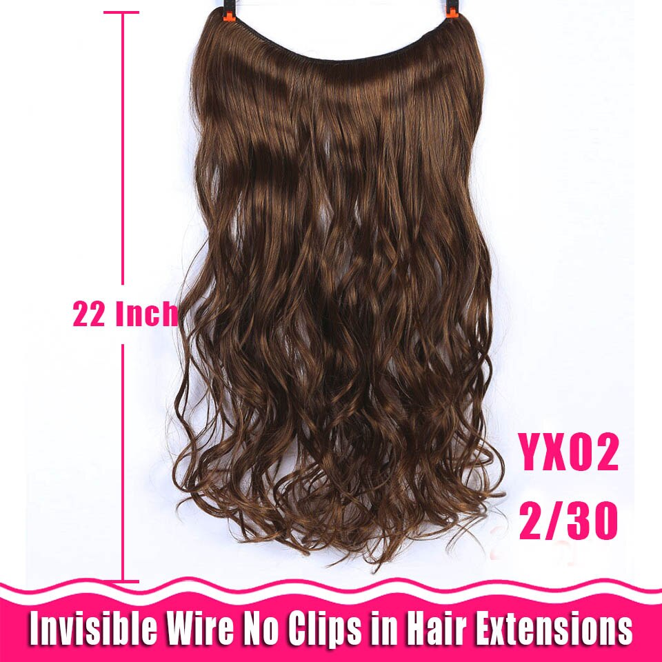 Lang krøllet/lige 24 tommer kvinder fish line hair extensions brun naturlig bølget lang høj temperatur fiber syntetisk hårstykke: Yx02-2-30