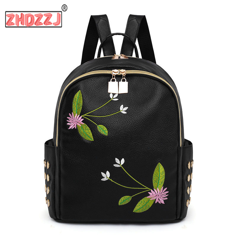 Sacs à dos femmes sacs à bandoulière voyage décontracté PU National broderie sac d'école femmes sac à dos pour adolescentes