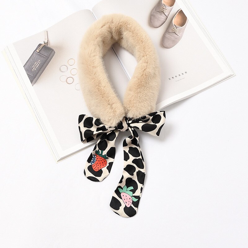 Écharpe en fausse fourrure de lapin pour Femme, , doux, en peluche, chauffe-cou, châle en soie, slim, hiver