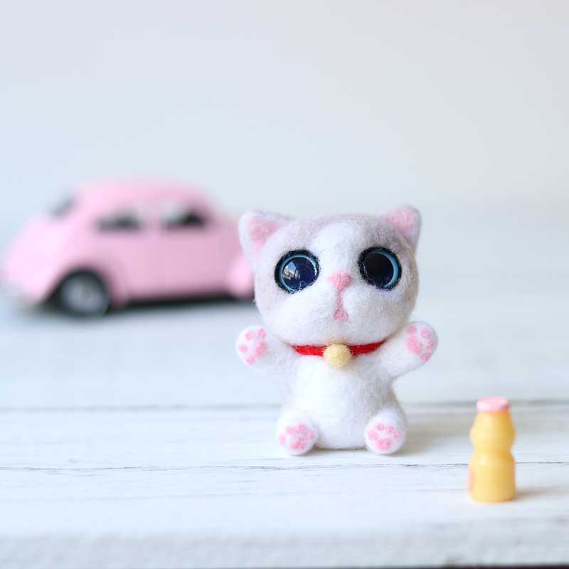 Non-Finished Handmade Animal Cat Kitty Wool Fieltro Toy Doll Wool Needle Felt Poked Kitting Stitch DIY Wool Craft Kits Package