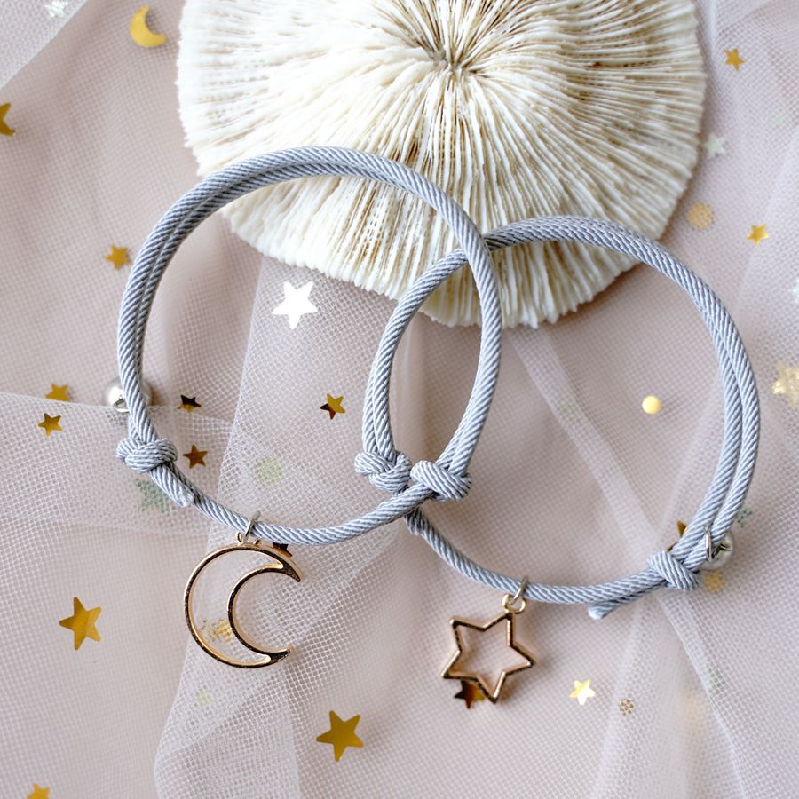 2 pçs estrela lua magnética casal pulseira conjunto para homens mulheres na moda artesanal corda corrente amizade pulseira ajustável jóias: A-C