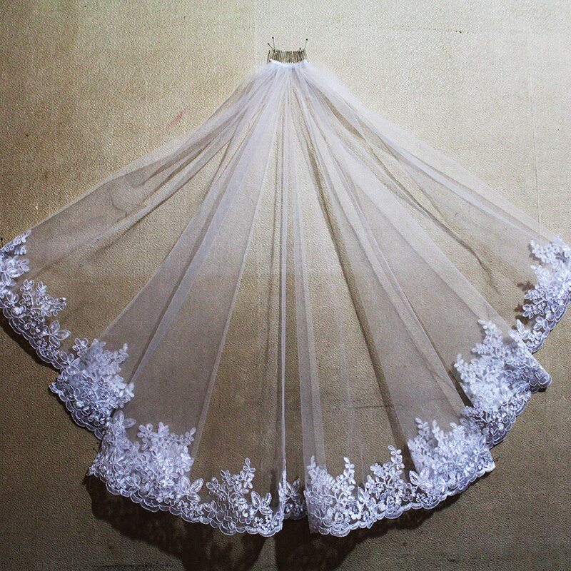 Lace Edge One Layer Short Wedding Veil With Comb White Ivory Bridal Veil Velo Novia Bride Accessories