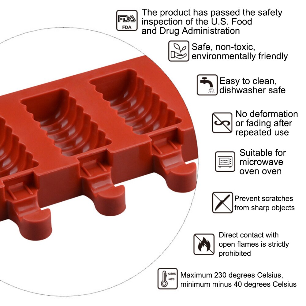 Molde de silicona para hacer helados de 3/4/8 cavidades, bandeja para hacer polos de Chocolate, cubo de hielo, palos de madera, herramientas caseras para postres