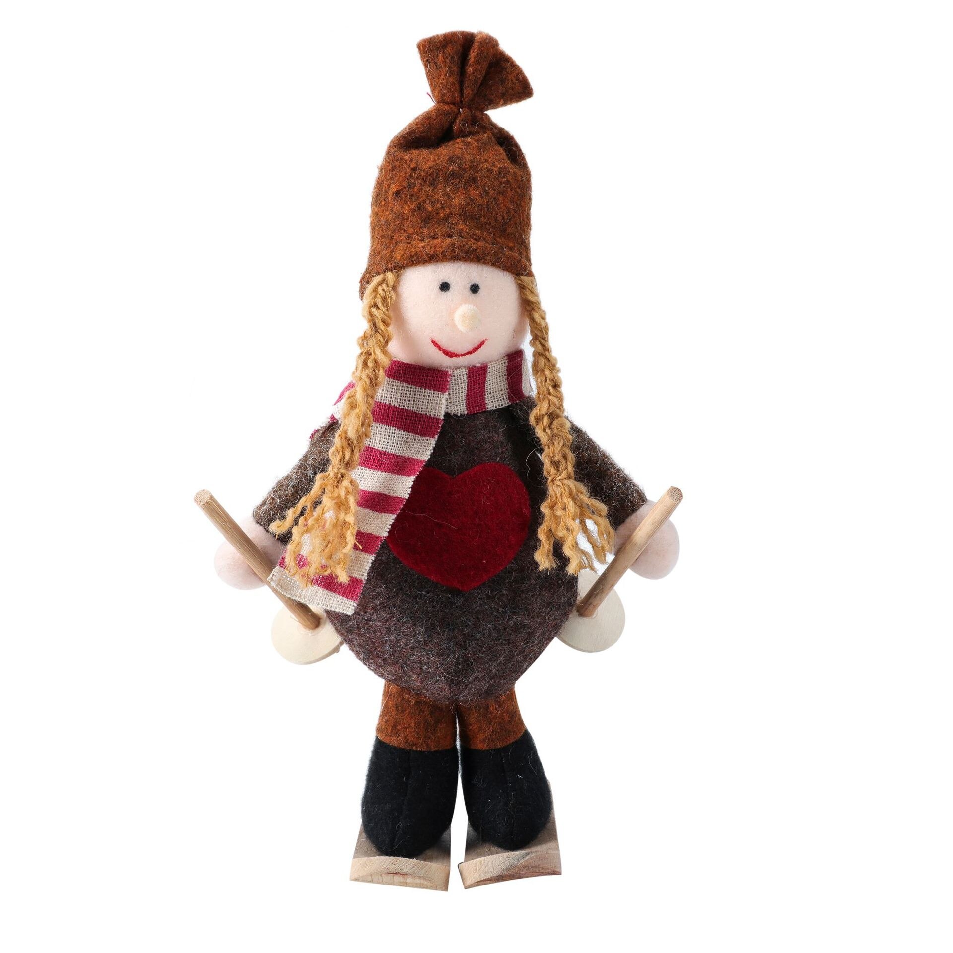 Christmas Girl Ski Ornament Fabric Doll Christmas Doll Sleigh Princess Year Decoration: brown