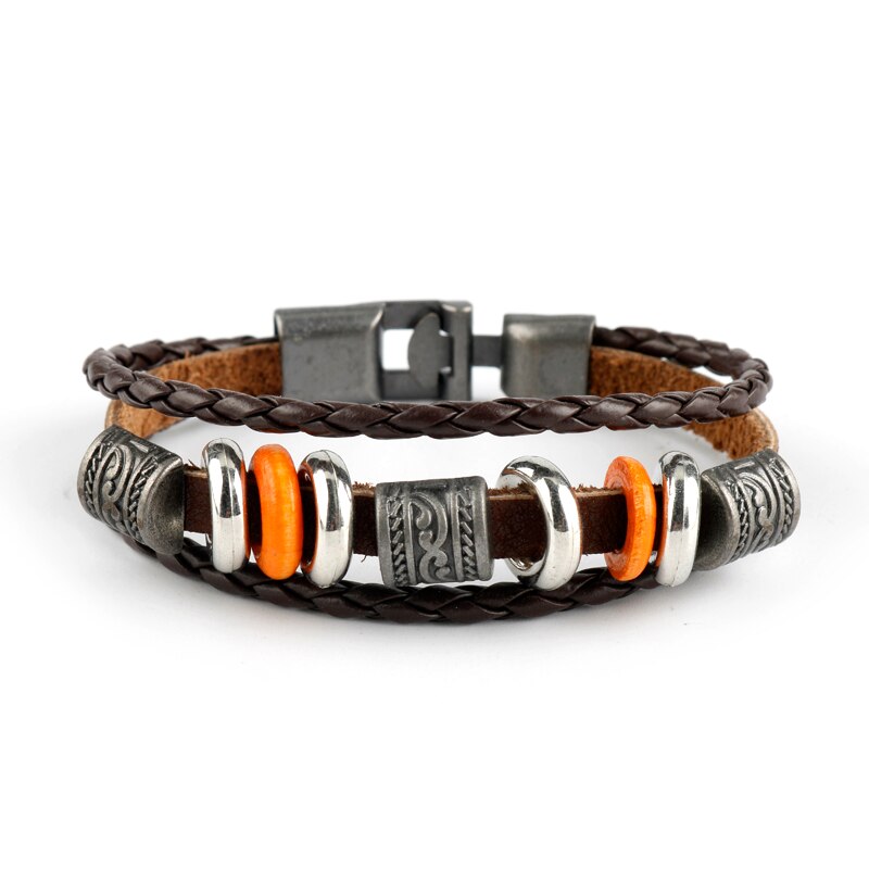 Bracelet en cuir multicouche Vintage pour hommes, bijou à la , breloque rétro,: Estampage à chaud