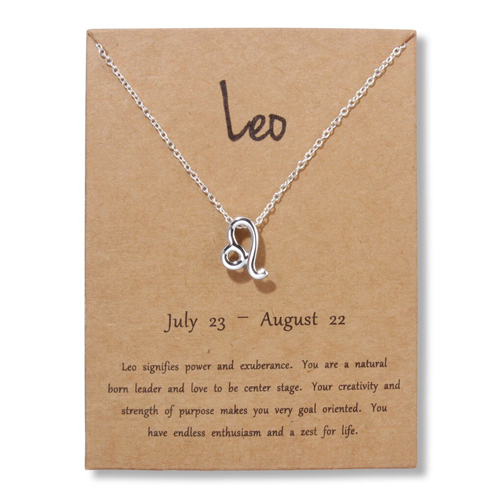 12signos do zodíaco joias de ouro, 12 constelações pingente colar para mulheres presentes de aniversário: Silver Leo