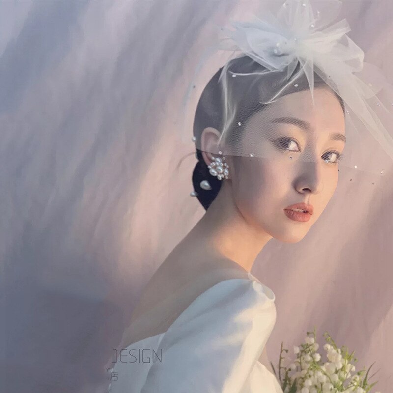 Short Face Bridal Veil Rhinestones Crystal Wedding Veils For Evening Dress Women Girl Party Hair Accessories Bride Jewelry