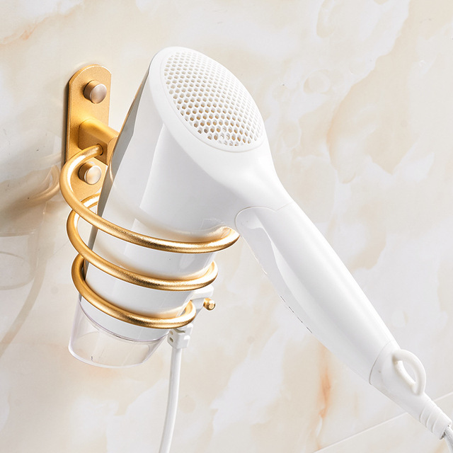 Perforated Space Aluminum Hair Dryer Holder Wall-mounted Household Bathroom Storage Shelf: Gold