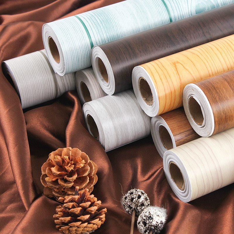 Self-adhesive wallpaper wood grain pvc waterproof decorative film from wardrobe furniture renovation stickers papel tapiz