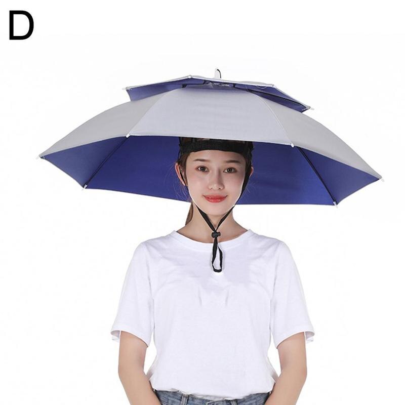 Plegable al aire libre cabeza sombrero paraguas Anti-lluvia Anti-UV pesca gorros para sombrillas de tapa de lluvia portátil equipo de playa impermeable H M9K7: D