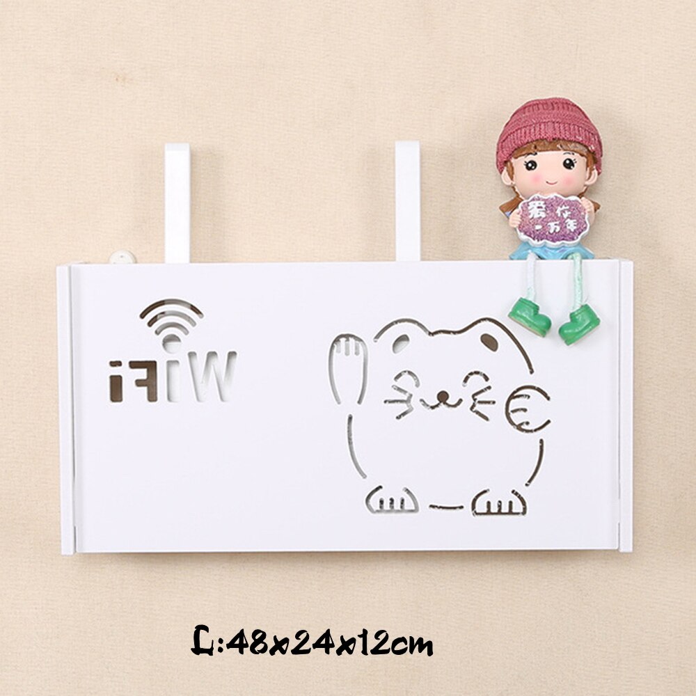 Wifi Router Shelf Wall mount Storage Boxes Cable Power Wire Bracket Storage Box Wood-Plastic Wall Shelf Hanging Plug Bracket Box: L (2)
