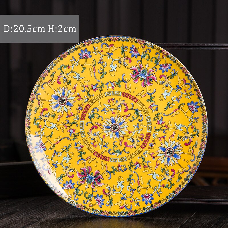 Chinese Ceramic Plates Golden Stroke Enamel Decorative Porcelain Dinner Plate Dinner Steak Pasta Dishes Restaurant Serving Tray: U