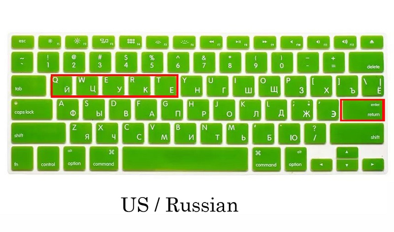EU UNS Russische Sprache Tastatur Haut für Macbook Retina 13 15 Russische Tastatur Abdeckung A1398 A1502 Wasserdichte Tastatur Film Haut: uns-Grün