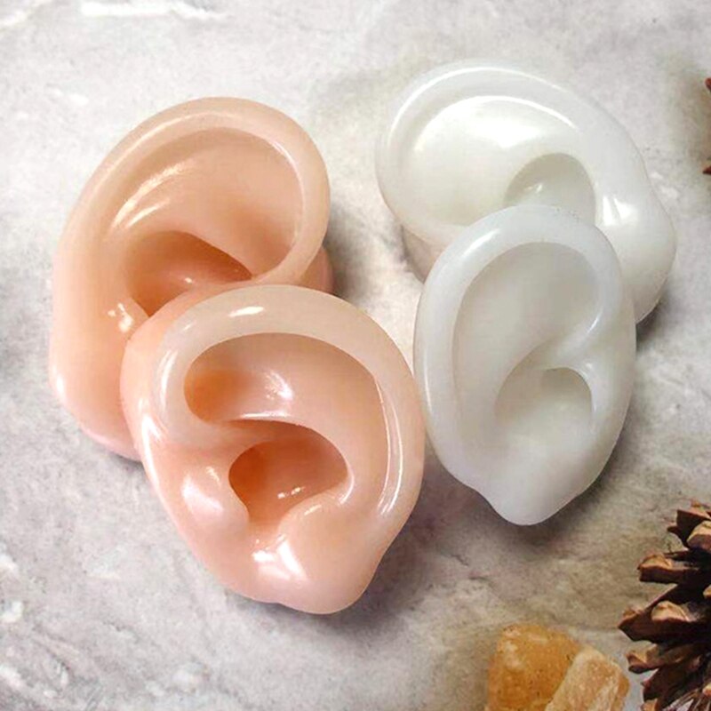 1Pair Silicone Ear Model Flexible Ears Simulated Ear Figure Left/Right Ears for Piercing Practice Jewelry Window Display