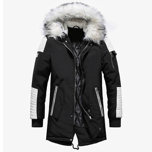 Mærke vinterparkaer mænd tykkere varme parkaer afslappet langt outwear jakker og frakker med hættekrave mænd veste homme: Sort / L