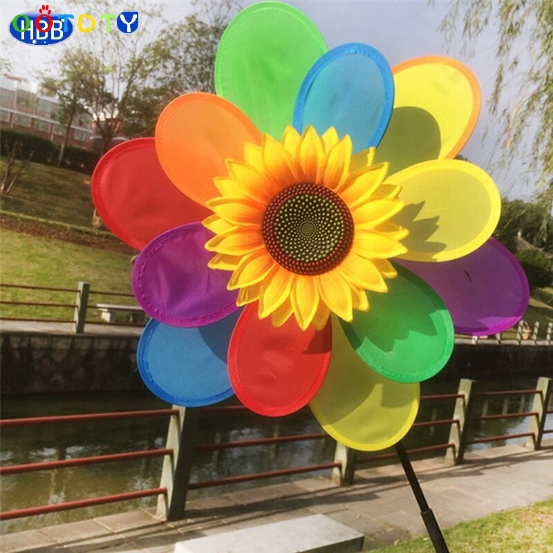 Kids Zonnebloem Regenboog Windmolen Wind Spinner Draaimolen Wiel Thuis Yard Decoratie -Twfi