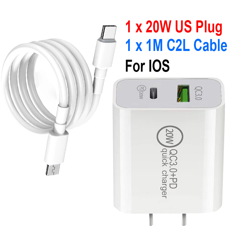 PD20W + QC3.0 caricabatterie a ricarica rapida per IPhone13 12 caricabatterie a doppia porta IPhone 12 11 Pro XR XS Max 6 7 8 IPad Huawei Xiaomi Samsung: US C2L