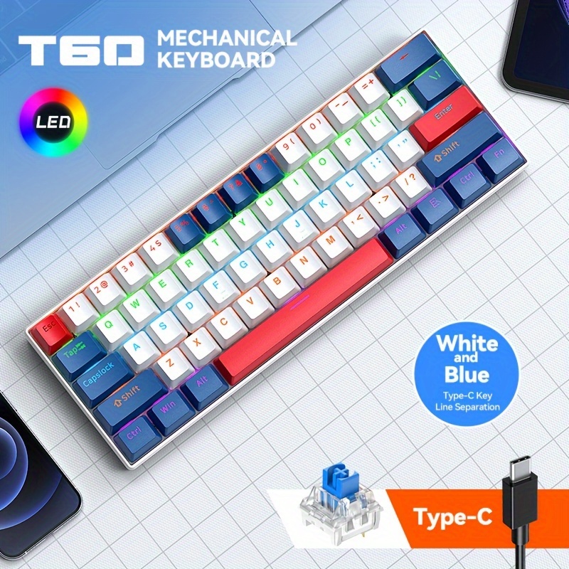 [USB-C Wired Mechanical Keyboard] 61-Key Mechanical Keyboard, Dual-Tone Injection Keycaps, -Swappable, USB-C Wired: BROWN