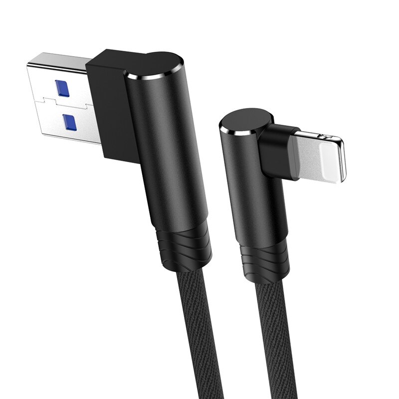 1 2 3 m 90 graden usb-gegevensopladerkabel voor iphone xs max xr  x 11 8 7 6 6s plus 5 5s ipad-snoer van oorsprong mobiele telefoon lang kort: Zwart / 1m