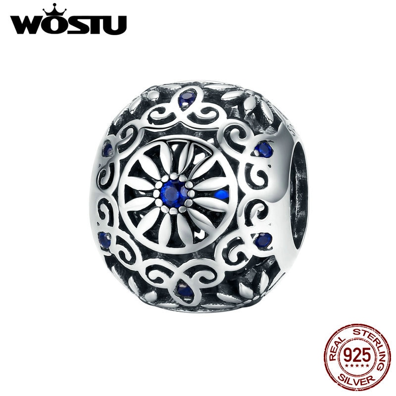 Wostu europeu 925 prata esterlina flor encantos círculo redondo contas caber pulseira original para pingente de prata 925 jóias cqc1119