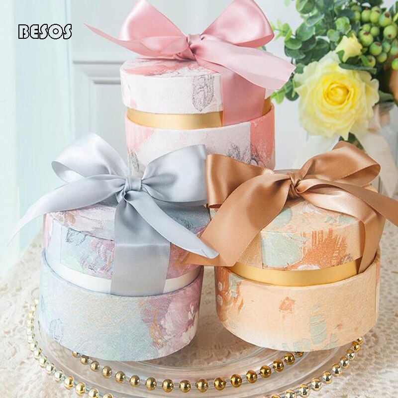 2Pcs Emboss Bloem Effen Kleur Ronde Fluwelen Geschenkdoos Bruiloft Verjaardag Party Opslag Snoep Ring Tie doos