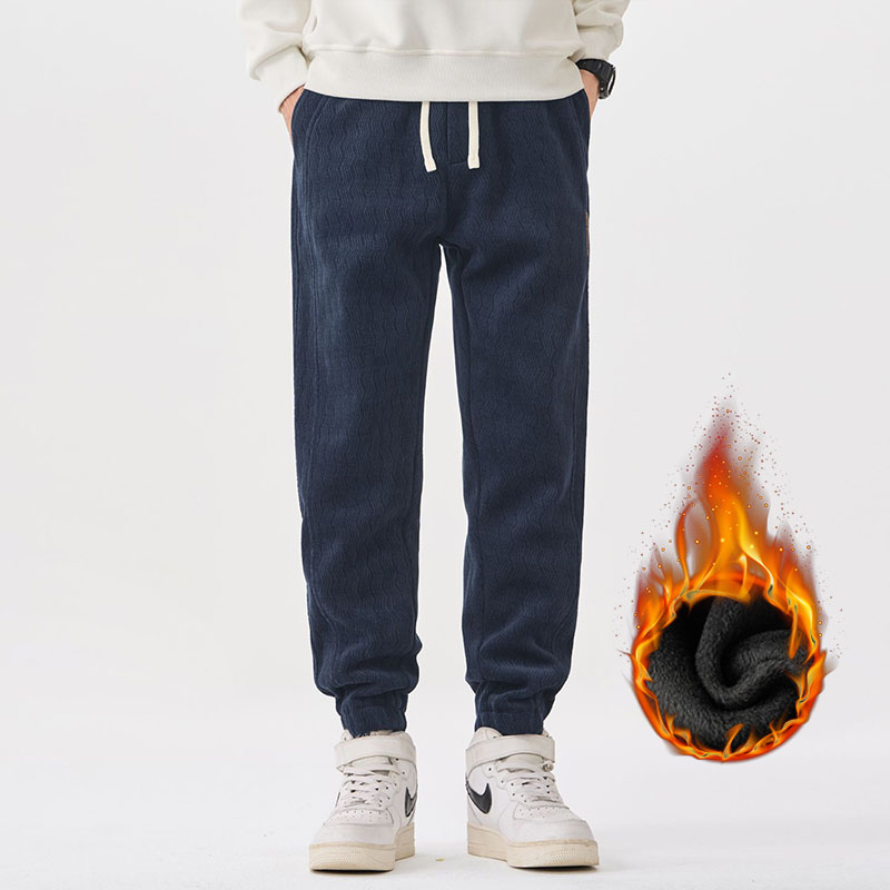 Winter Men's Fleece Casual Pants Thickened Warm Velvet Versatile Streetwear Sweatpants Elastic Waist Trousers: 5XL / green