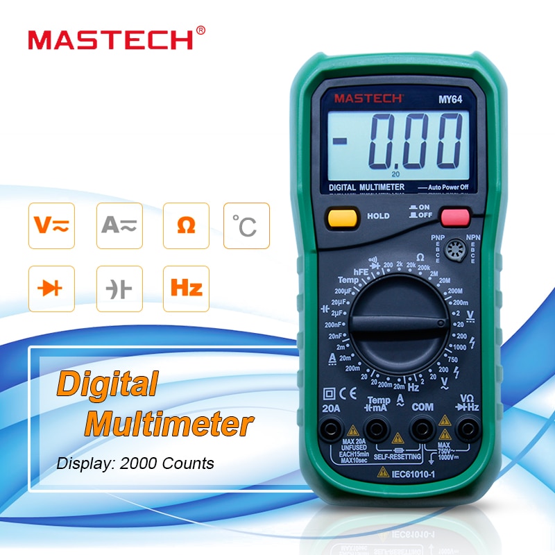 MASTECH MY64 Digitale Multimeter AC/DC DMM Frequentie Capaciteit Temperatuur Meter Tester w/hFE Test Ammeter Multimetro
