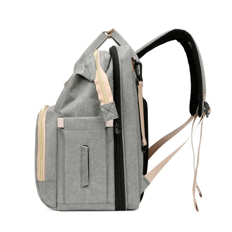 Bolsa de pañales para cama, de cuna, bolso de momia desmontable, impermeable, mochila de pañal de tela, almohadilla cambiante y ganchos