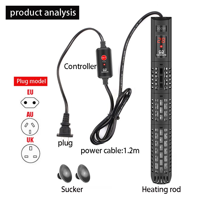 220V-240V Aquarium Submersible Heater Fish Tank LCD Display Digital Adjustable Water Heating Rod Constant Temperature Control