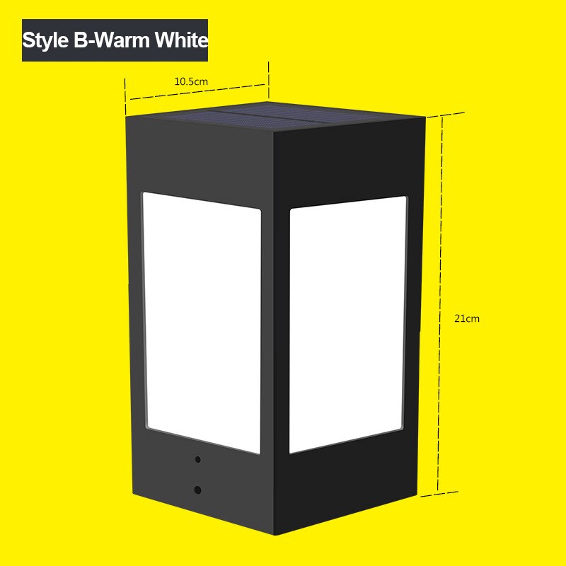 Solar Column Courtyard Light Garden Villa Square Head Sun Power Outdoor Led Lamp Waterproof Rural Landscape for Gate Street: Style B Warm White