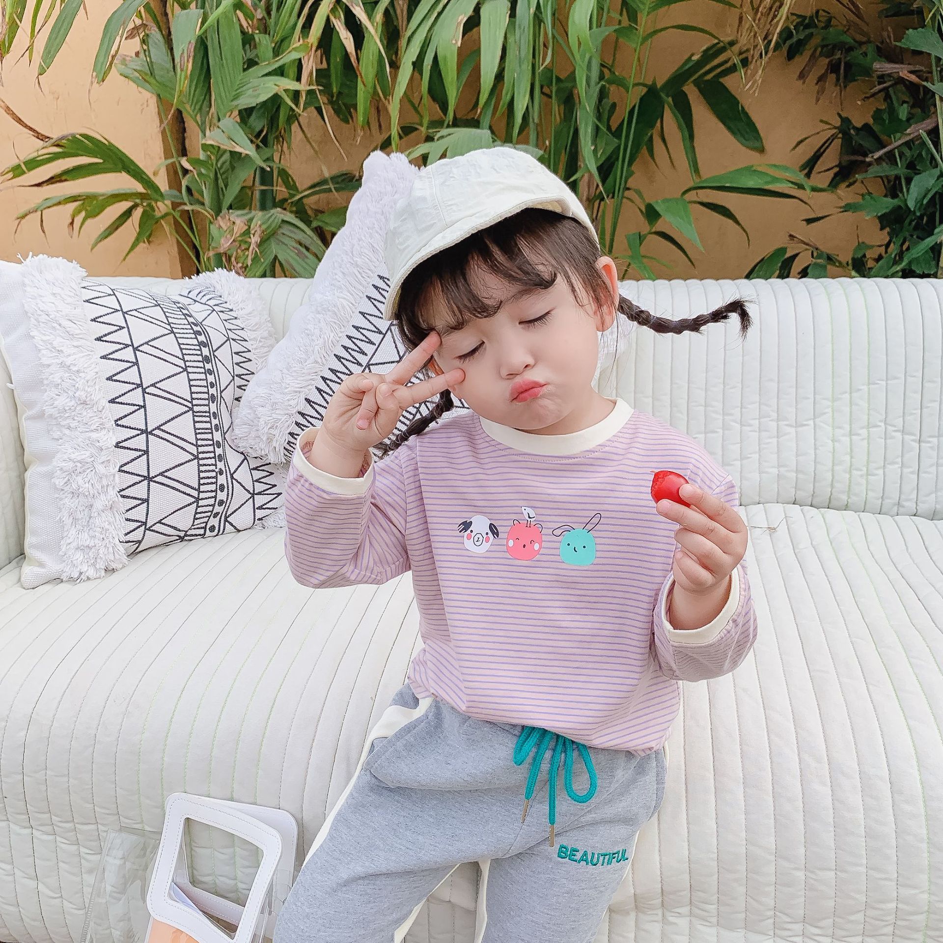 Jungen Karikatur gestreift T Hemden Baby mädchen baumwolle lässig 2 farben alle-spiel lang Ärmel Abschläge kleidung