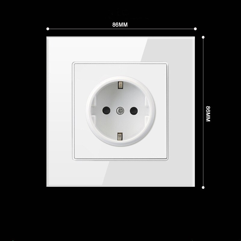 86 * 86mm 250V 16A European German standard socket plug white PC / toughened glass panel power wall socket with USB ports: Glass Panel