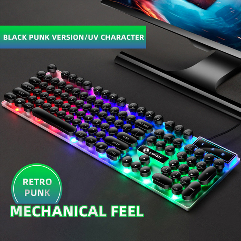 Mechanica Keyboard and Mouse Set Wired Colorful Backlit 104 Keys Gaming Punk Retro Keyboard Mouse For Computer Laptop Pro Gamer: SMT3C394black1