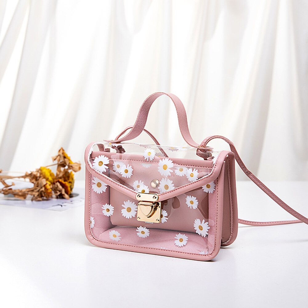 2 stuks/set transparante pvc schoudertassen dames schattige aardbeienprint clutch tas reis crossbody tas samengestelde set: F-5
