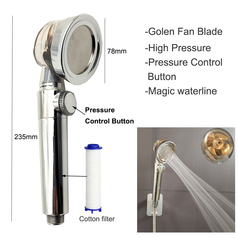 Zloog ABS Bathroom Handheld Shower Head with Stop Button Pressurized Turbo Nozzle Water Saving High Pressure Fan Shower Head: 1 Mode Fan Shower