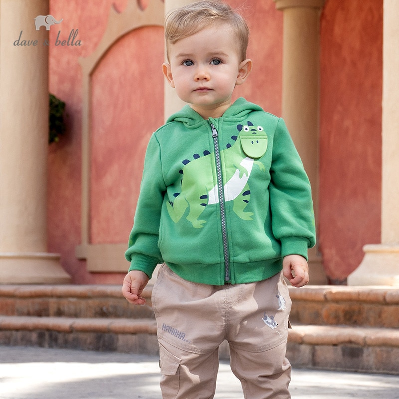 DBA12419 Dave Bella Lente Baby Jongen Afdrukken Jas Kinderen Mode Bovenkleding Kids Hooded Zipper Jas