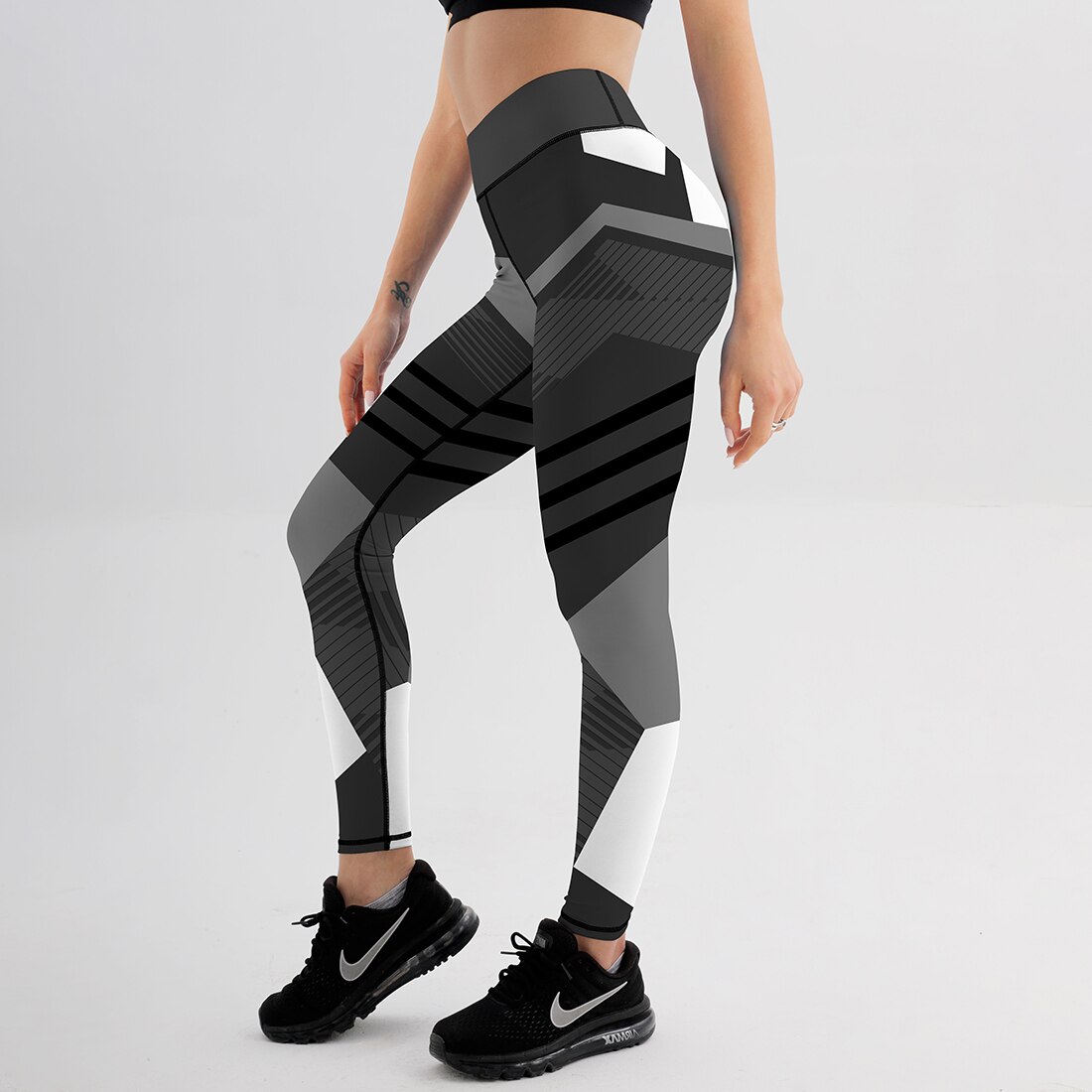 mesh mønster skrive ut leggings Fitness leggings til kvinner sportslig trening leggins elastisk slank svart hvit bukser Fitness: Jk1-001 / Xxl