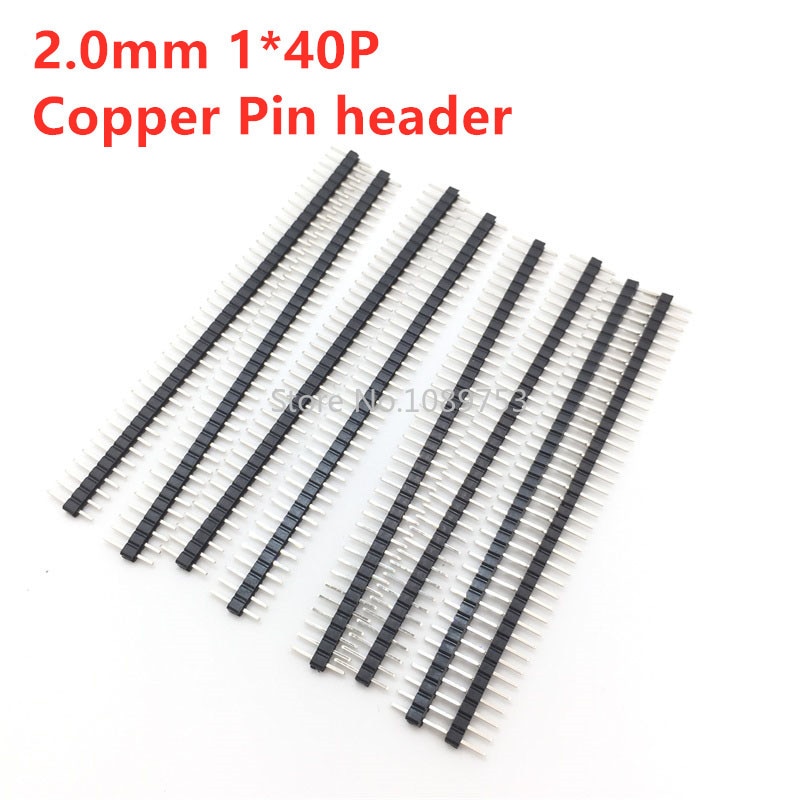 Tira de cabezal de Pin macho de una sola fila, 2,0mm, 40 Pines, 1x40 P, 2mm, Conector de cabezal de Pin macho, cobre, 10 unids/lote