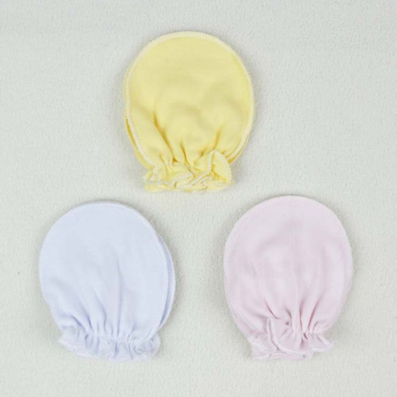 3 Pairs Unisex Del Bambino Nessun Graffio Guanti Colori Solidi Anti Afferrare Le Mani Guanti di Cotone Morbido Comodo Infantile Viso Protezione