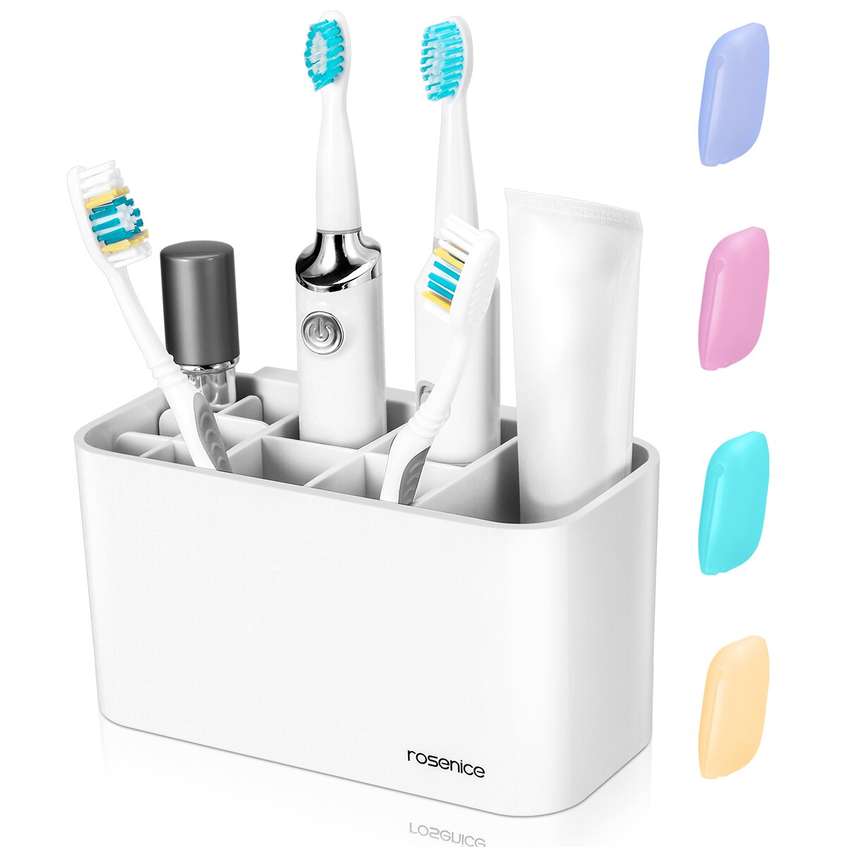 Tandenborstelhouder, badkamer opbergorganizer Caddy voor elektrische tandenborstel, tandpasta, tandflossel, scheermes, kam, make-upborstel en meer (zwart