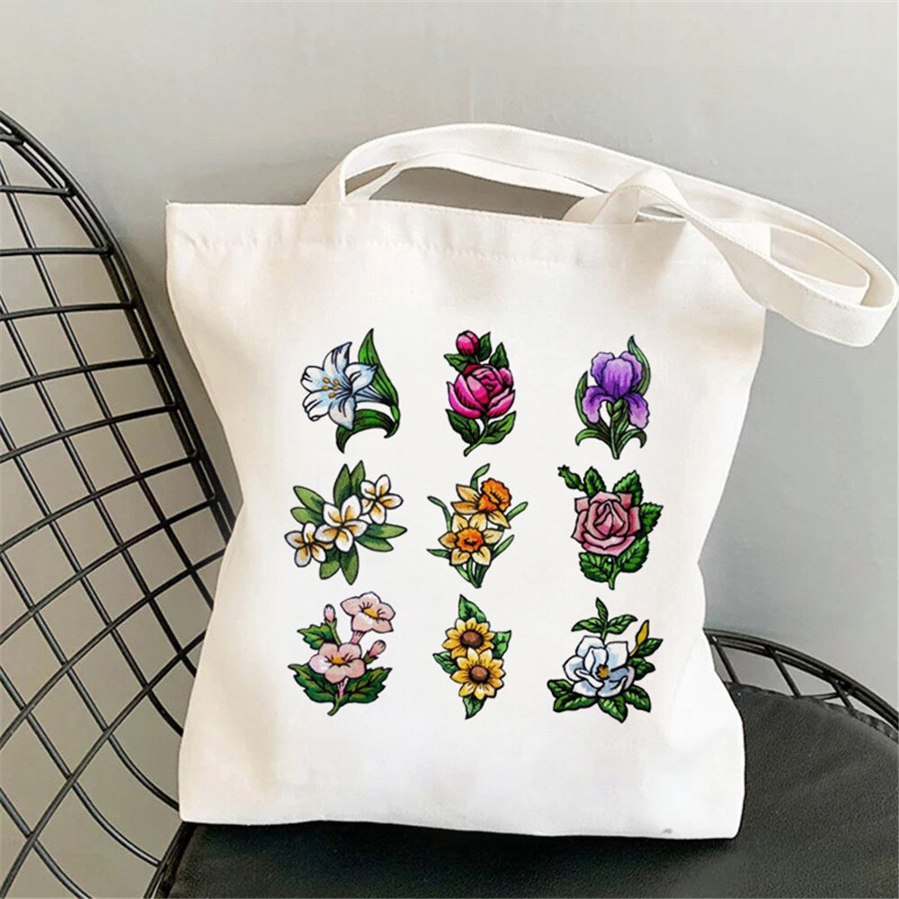 Flower Aesthetic Women Shopping Canvas Tote Cute Bag Foldable Reusable Shopper Bag Handbags  Eco Travel Shoulder Bags: 2540