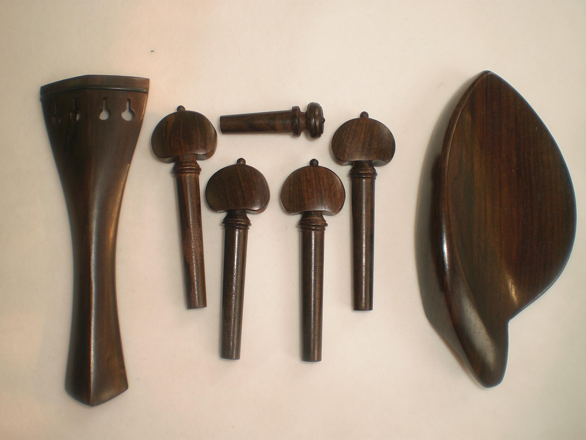 2 Sets Ebony Violin Fitting Natural Color with Pegs Tail Piece Chin Rest 4/4