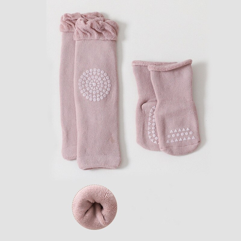 Calcetines gruesos y cálidos para bebé, medias antideslizantes para gatear, con rodilleras, 2 par/set: Purple / 1-3Years (12-14cm)