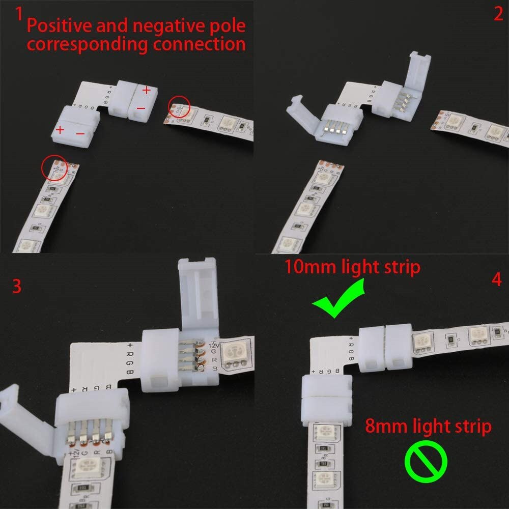 10Mm 4 Pin Soldeerloze Connectors L Vorm Led Strip Licht Connector Accessoires Voor Rgb Smd 5050 3528 2835 Rgb led Strip Verlichting