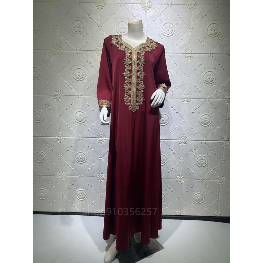 Eid mubarak moslim abaya vrouwen jurk dubai kaftan turkije islamitische kleding gouden borduurwerk kant kwast riem set: Jurk 2 / Xl